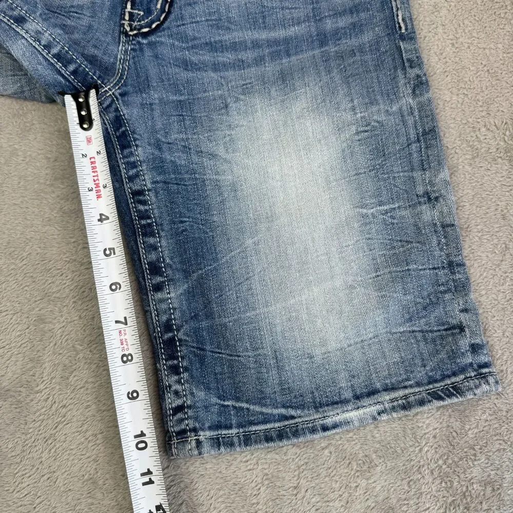 Miss Me Boyfriend Bermuda Shorts Womens 28 Blue Denim Whiskering Thick Stitch